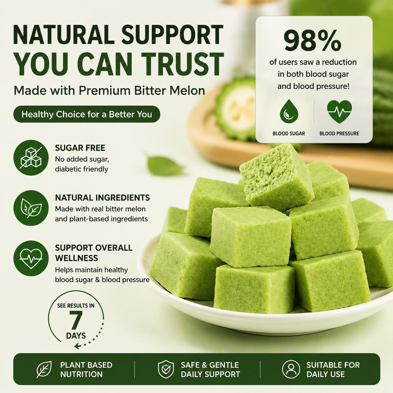 🥒✨ Whole Grain Bitter Gourd Immortal Leaf Cube | Natural Detox Snack, Balances Blood Glucose, Improves Gut Metabolism for Gentle Weight Management -$LX