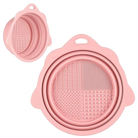 Foldable Silicone Makeup Brush Cleaner Bowl - Etercycle Portable Cleaning Tool for Brushes. Powder Puffs. and Sponges (Pink)