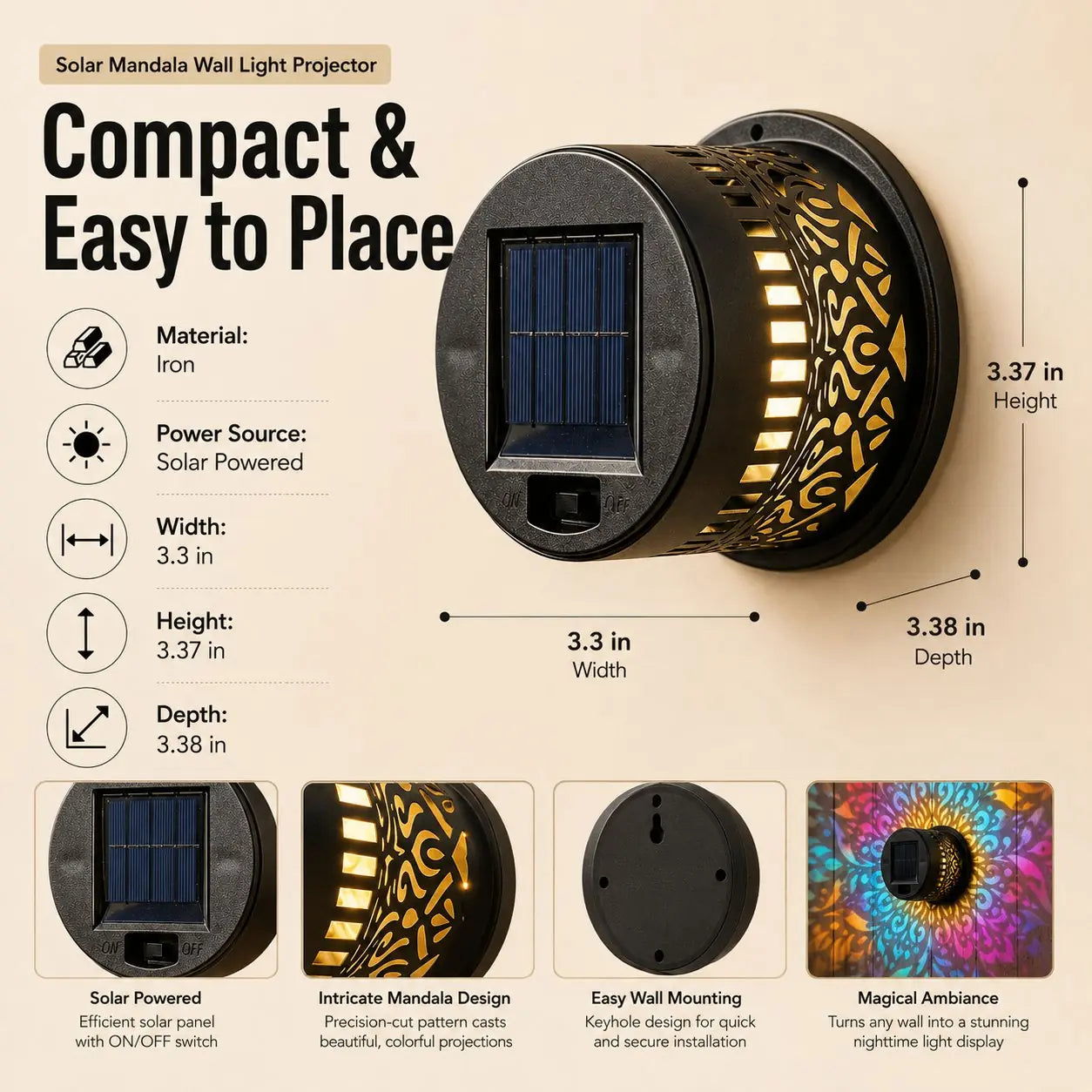 65K+ SOLD!✨Solar Mandala Wall Light | Outdoor Garden Fence Projector Lamp 🪐🌌-$AC