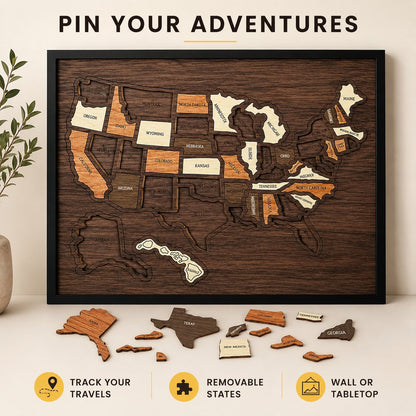 🗺️ Wooden US Travel Map | Removable State Puzzle to Track Your Road Trip Adventures! ✈️-$LX