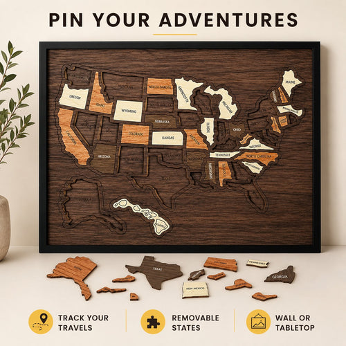 🗺️ Wooden US Travel Map | Removable State Puzzle to Track Your Road Trip Adventures! ✈️-$LX