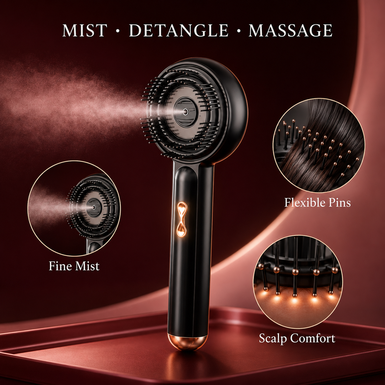💧3-in-1 Electric Mist Hair Brush | Detangle, Hydrate & Massage-$LA