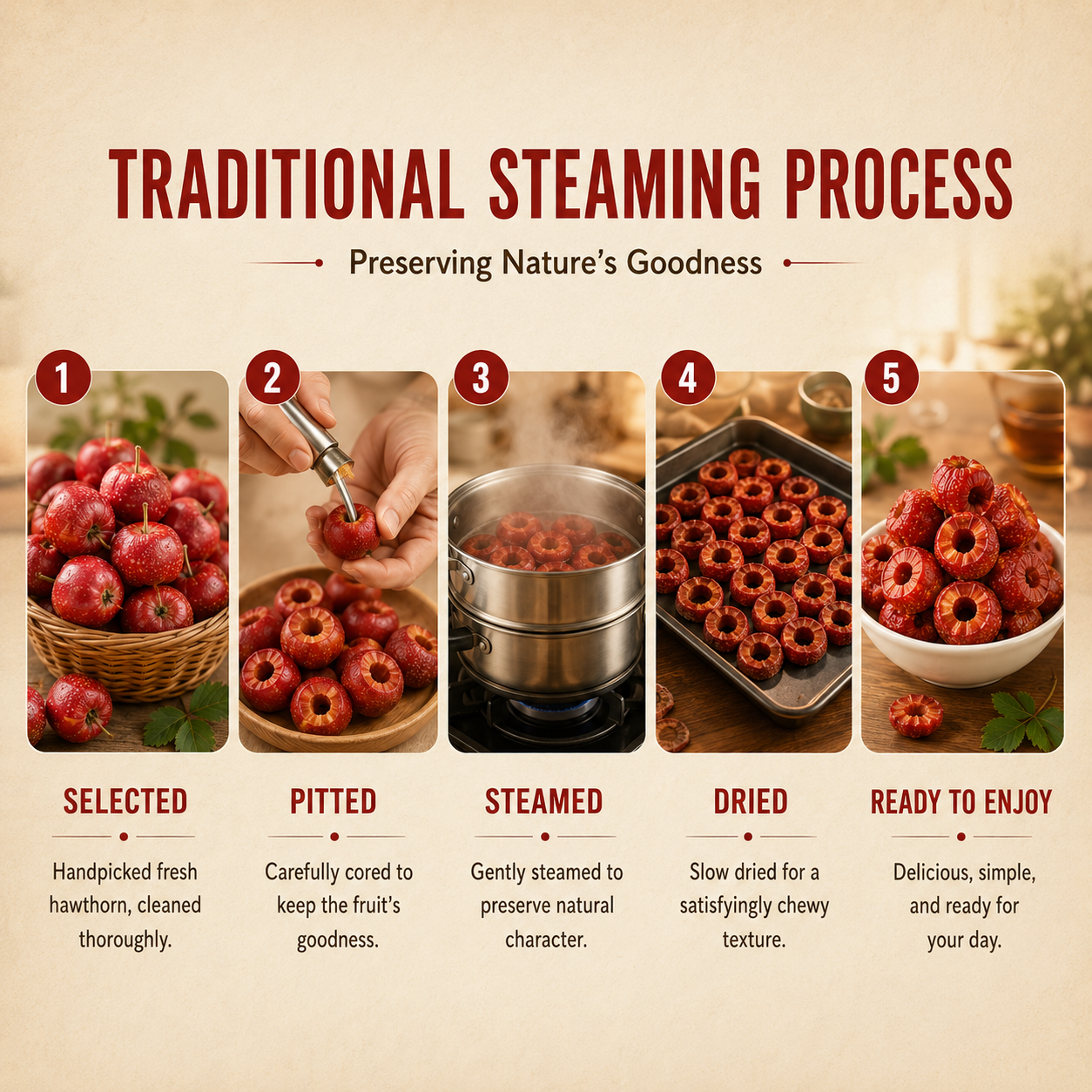 🍎Steamed Hollow Hawthorn🍃Natural Healthy Green Snack-WH