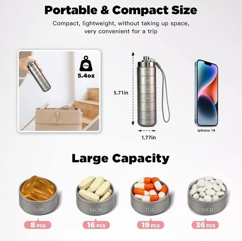 7-Day MetalTravel PillOrganizer-$LA