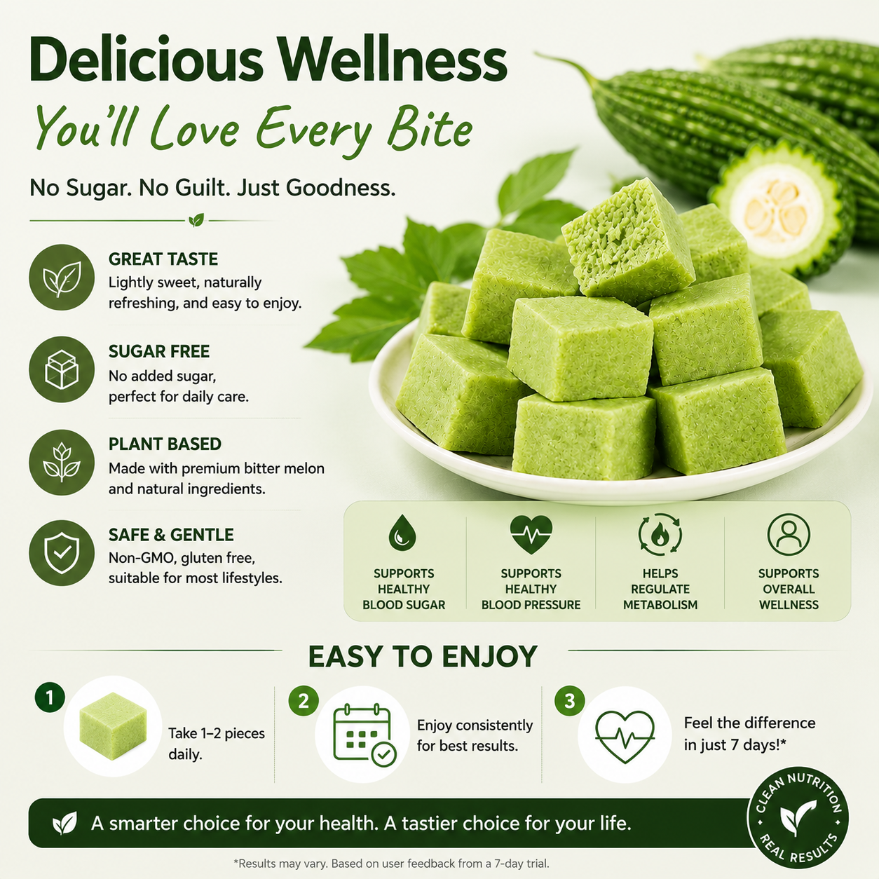 🥒✨ Whole Grain Bitter Gourd Immortal Leaf Cube | Natural Detox Snack, Balances Blood Glucose, Improves Gut Metabolism for Gentle Weight Management -$LX