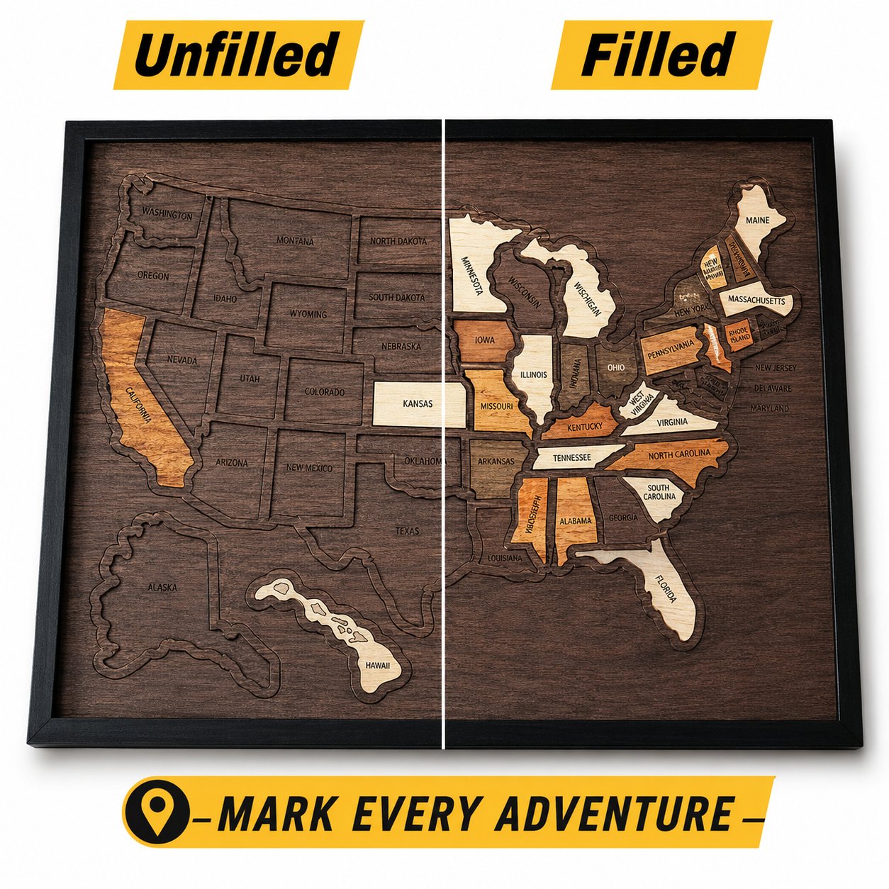 🗺️ Wooden US Travel Map | Removable State Puzzle to Track Your Road Trip Adventures! ✈️-$LX