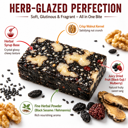 Mulberry Rehmannia & Black Goji Sesame Cake – Soft Herbal Nut Snack, Low Sugar Energy Bar-$LX