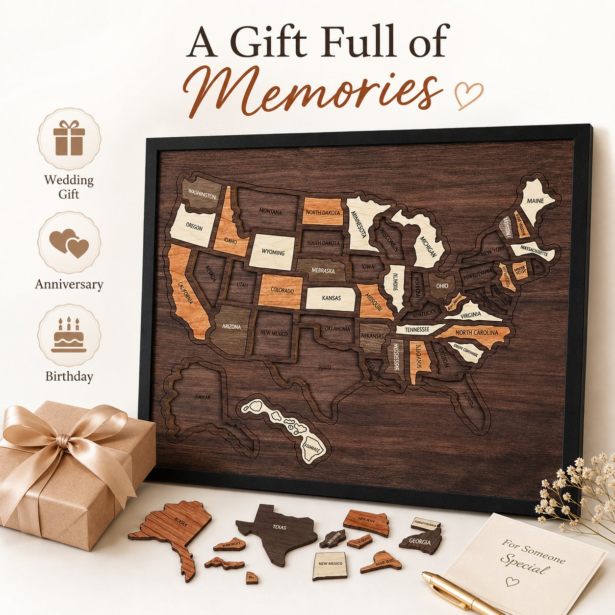 🗺️ Wooden US Travel Map | Removable State Puzzle to Track Your Road Trip Adventures! ✈️-$LX