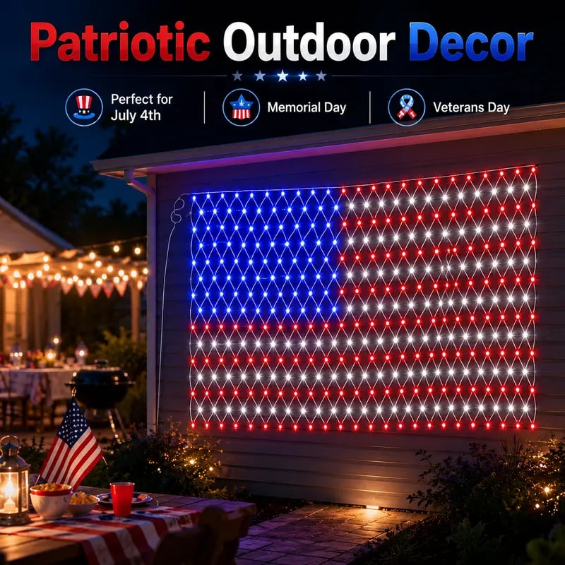⭐USA 250th Anniversary 49% OFF⭐Solar American Flag Lights Outdoor-WH