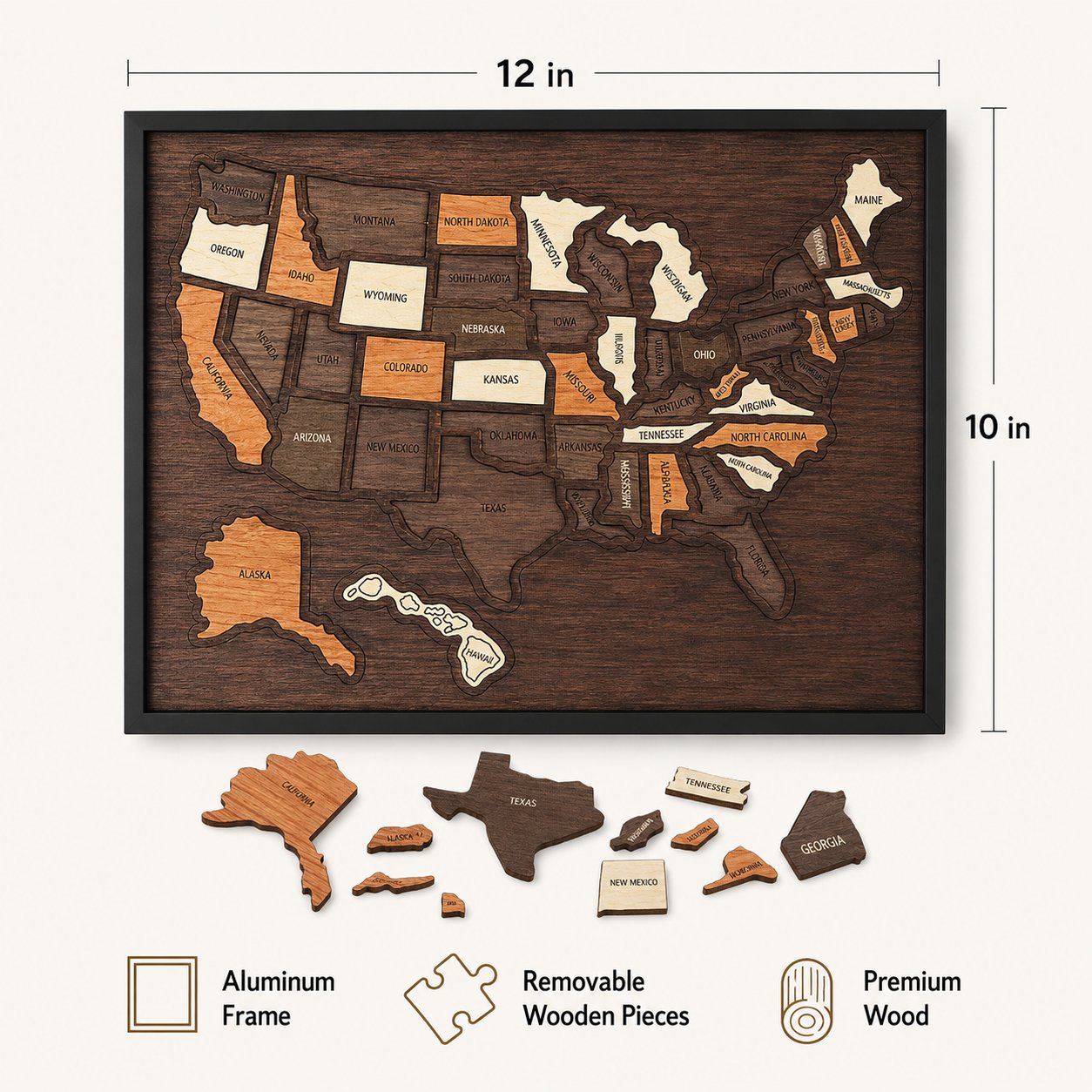 🗺️ Wooden US Travel Map | Removable State Puzzle to Track Your Road Trip Adventures! ✈️-$LX