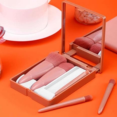 Easy-taken Travel Makeup Brush Set. COSHINE 5pcs Mini Complete Function Cosmetic Brushes Kit (5pcs with holder)