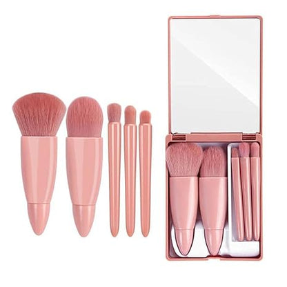 Easy-taken Travel Makeup Brush Set. COSHINE 5pcs Mini Complete Function Cosmetic Brushes Kit (5pcs with holder)