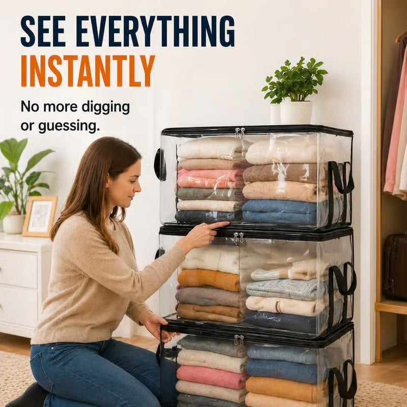 🔥Last Day 49% OFF🔥Large Clear Thick Plastic Storage Box with Hinged Lid-CJ