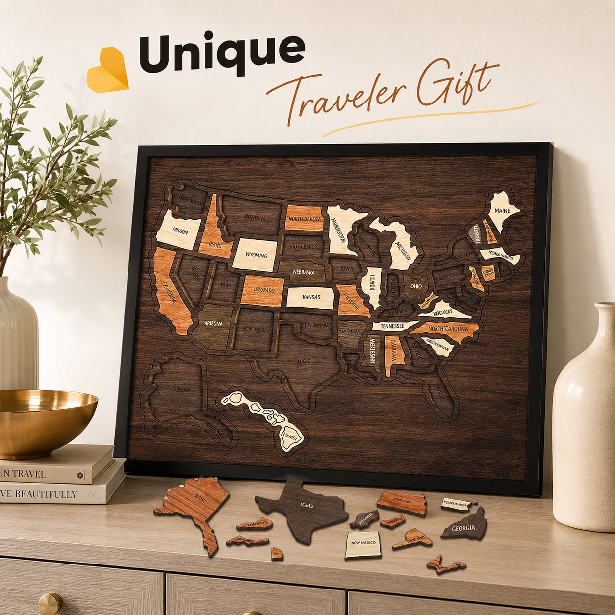 🗺️ Wooden US Travel Map | Removable State Puzzle to Track Your Road Trip Adventures! ✈️-$LX