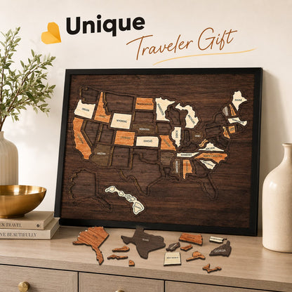 🗺️ Wooden US Travel Map | Removable State Puzzle to Track Your Road Trip Adventures! ✈️-$LX