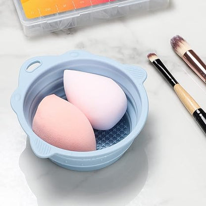 Foldable Silicone Makeup Brush Cleaner Bowl - Etercycle Portable Cleaning Tool for Brushes. Powder Puffs. and Sponges (Pink)