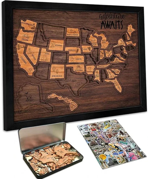 🔥Last Day 49% OFF -🇺🇸 Wooden USA Travel Map Puzzle🧩A Stylish Way to Track Your Journey -$AC