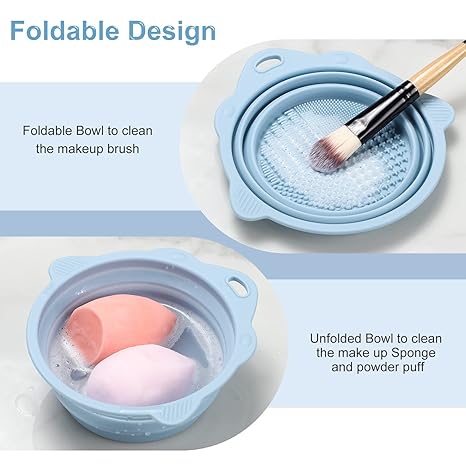 Foldable Silicone Makeup Brush Cleaner Bowl - Etercycle Portable Cleaning Tool for Brushes. Powder Puffs. and Sponges (Pink)