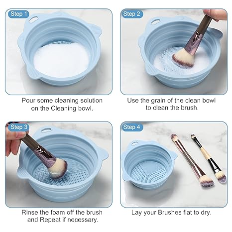 Foldable Silicone Makeup Brush Cleaner Bowl - Etercycle Portable Cleaning Tool for Brushes. Powder Puffs. and Sponges (Pink)
