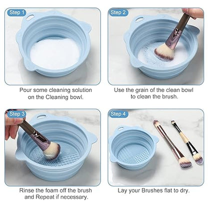 Foldable Silicone Makeup Brush Cleaner Bowl - Etercycle Portable Cleaning Tool for Brushes. Powder Puffs. and Sponges (Pink)