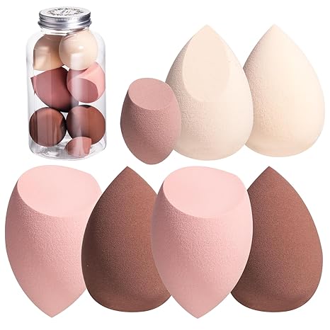 Makeup Sponge Set BS-MALL Blender Sponges 7 Pcs for Liquid. Cream. and Powder. Multi-colored with 1 Mini Makeup Sponge Pink (F-PinkGrey)