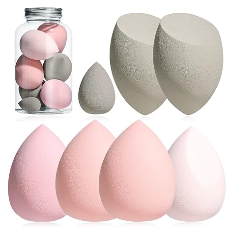 Makeup Sponge Set BS-MALL Blender Sponges 7 Pcs for Liquid. Cream. and Powder. Multi-colored with 1 Mini Makeup Sponge Pink (F-PinkGrey)
