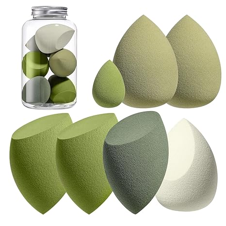 Makeup Sponge Set BS-MALL Blender Sponges 7 Pcs for Liquid. Cream. and Powder. Multi-colored with 1 Mini Makeup Sponge Pink (F-PinkGrey)