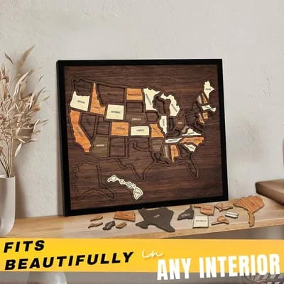 🔥Last Day 49% OFF -🇺🇸 Wooden USA Travel Map Puzzle🧩A Stylish Way to Track Your Journey -$AC
