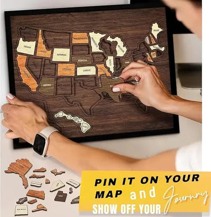 🔥Last Day 49% OFF -🇺🇸 Wooden USA Travel Map Puzzle🧩A Stylish Way to Track Your Journey -$AC