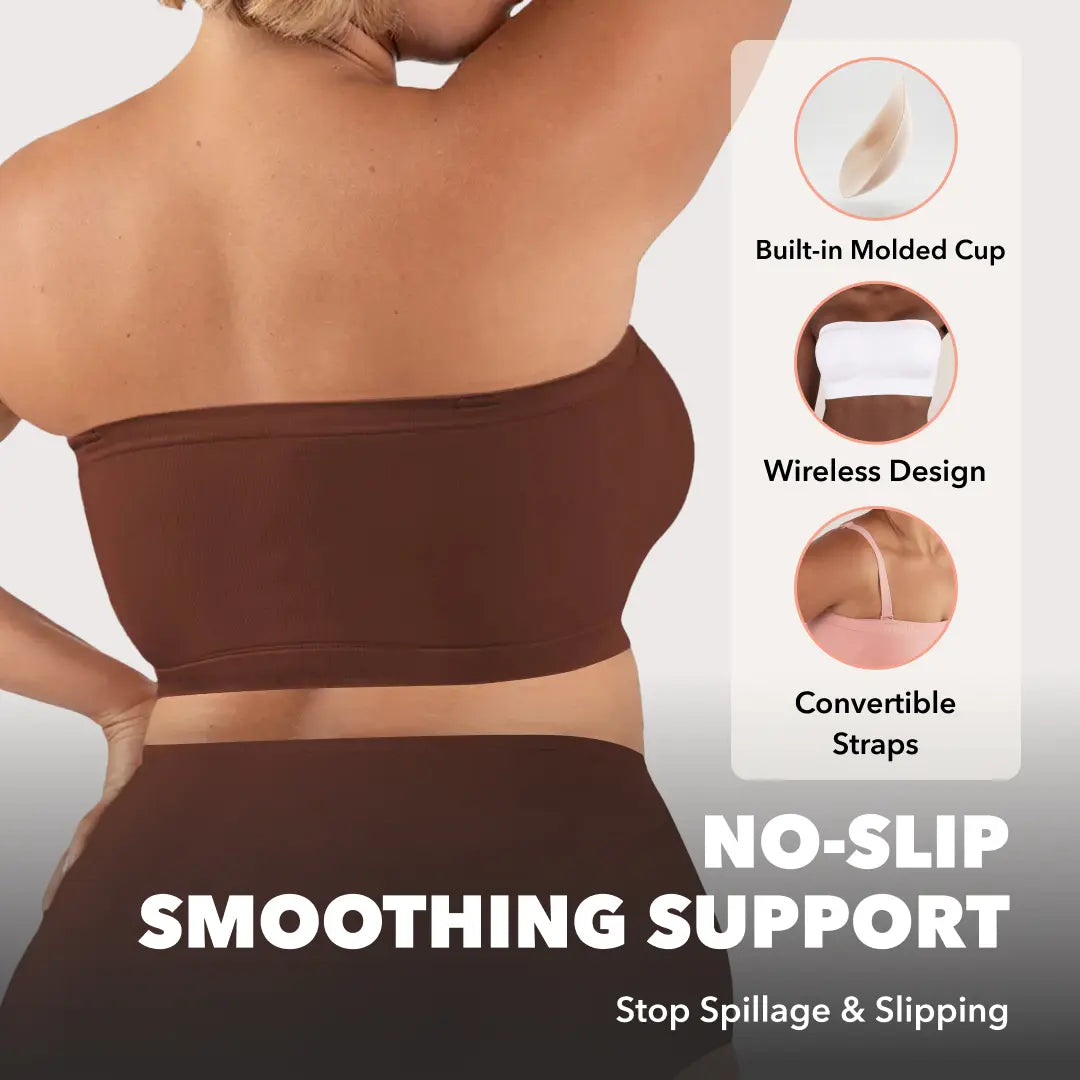 Convertible Strapless Bandeau Bra with Wireless Comfort, Anti-Slip Grip & Removable Straps-WH