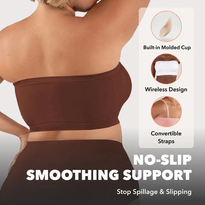Convertible Strapless Bandeau Bra with Wireless Comfort, Anti-Slip Grip & Removable Straps-WH
