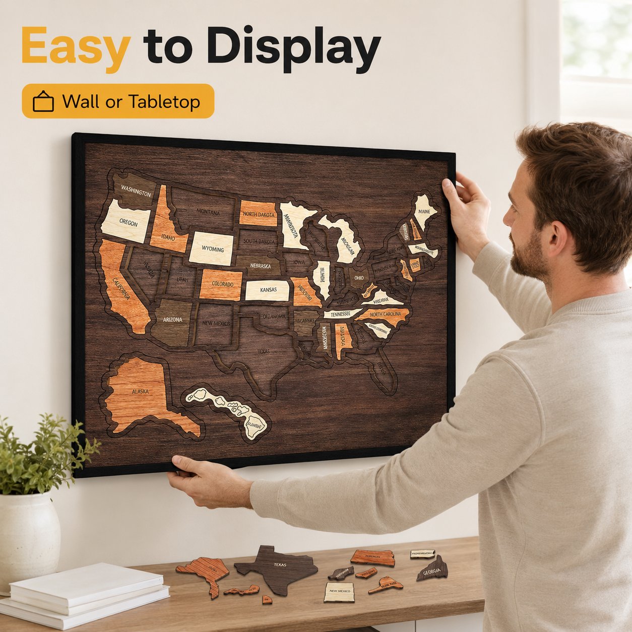 🗺️ Wooden US Travel Map | Removable State Puzzle to Track Your Road Trip Adventures! ✈️-$LX