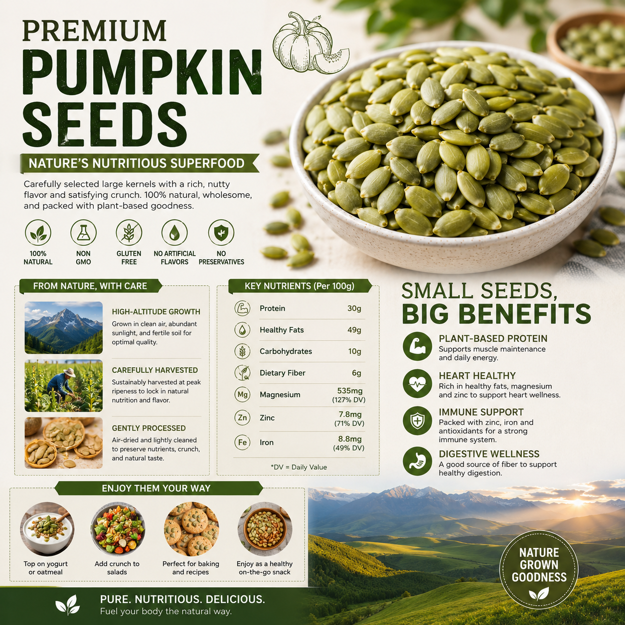 "Premium Roasted Pumpkin Seeds – Crunchy, Healthy, & Perfect for Snacking! 🎃 Limited Time Offer!"-$LX