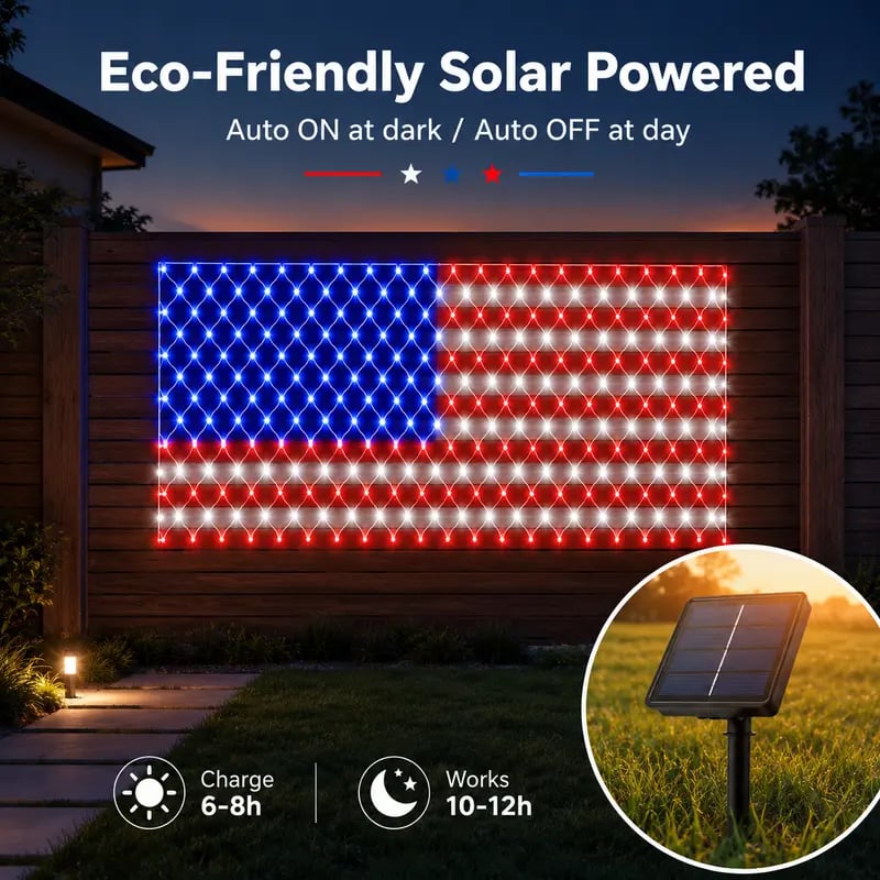 ⭐USA 250th Anniversary 49% OFF⭐Solar American Flag Lights Outdoor-WH