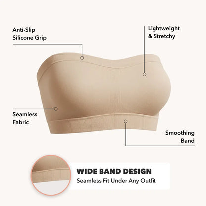 Convertible Strapless Bandeau Bra with Wireless Comfort, Anti-Slip Grip & Removable Straps-WH