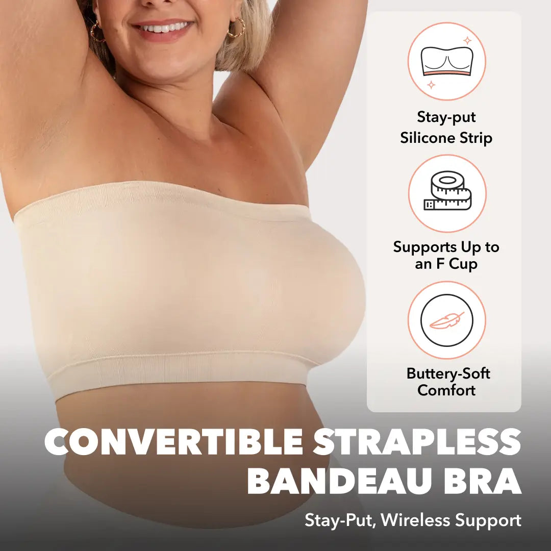 Convertible Strapless Bandeau Bra with Wireless Comfort, Anti-Slip Grip & Removable Straps-WH