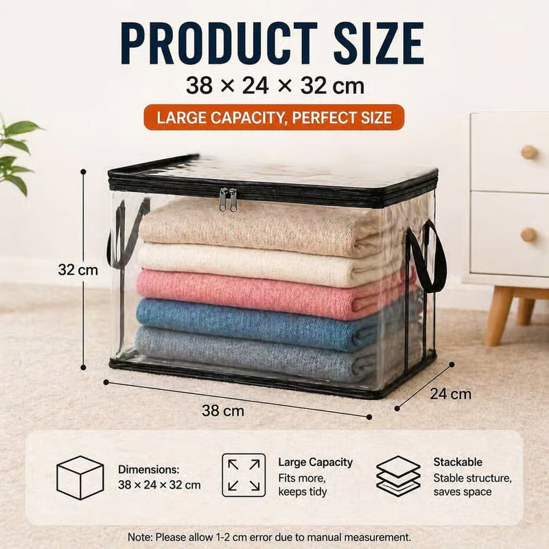 🔥Last Day 49% OFF🔥Large Clear Thick Plastic Storage Box with Hinged Lid-CJ
