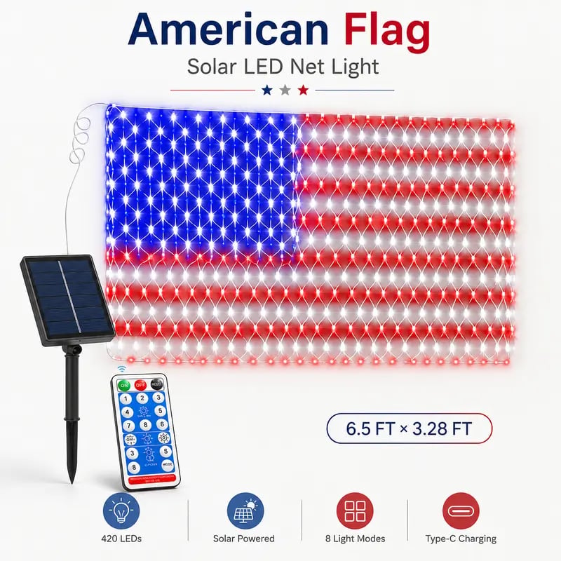 ⭐USA 250th Anniversary 49% OFF⭐Solar American Flag Lights Outdoor-WH
