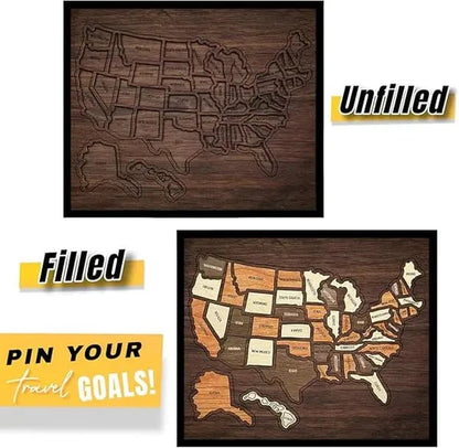 🔥Last Day 49% OFF -🇺🇸 Wooden USA Travel Map Puzzle🧩A Stylish Way to Track Your Journey -$AC