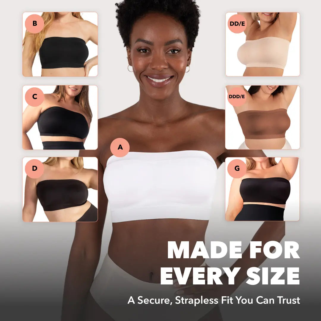 Convertible Strapless Bandeau Bra with Wireless Comfort, Anti-Slip Grip & Removable Straps-WH