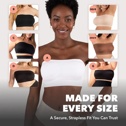 Convertible Strapless Bandeau Bra with Wireless Comfort, Anti-Slip Grip & Removable Straps-WH
