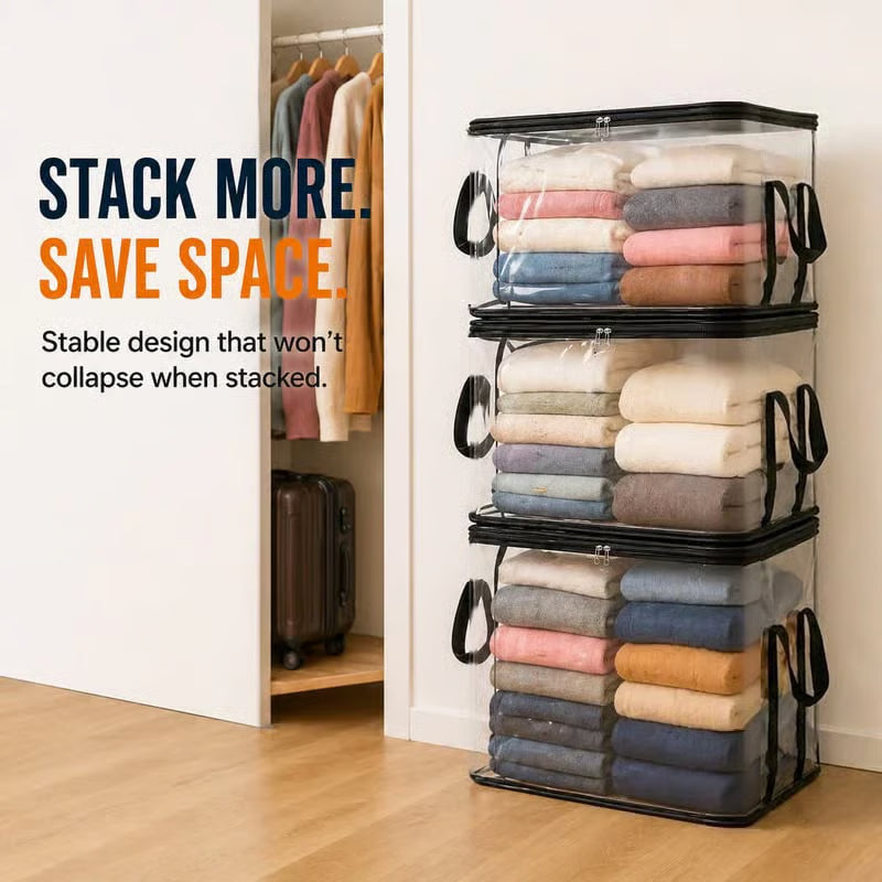 🔥Last Day 49% OFF🔥Large Clear Thick Plastic Storage Box with Hinged Lid-CJ