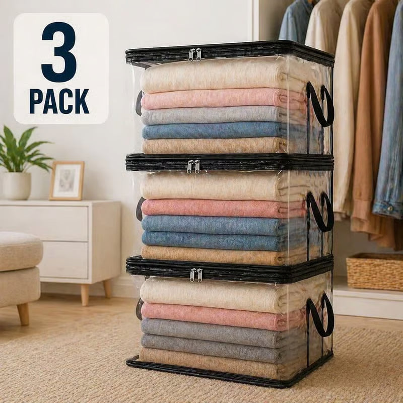 🔥Last Day 49% OFF🔥Large Clear Thick Plastic Storage Box with Hinged Lid-CJ