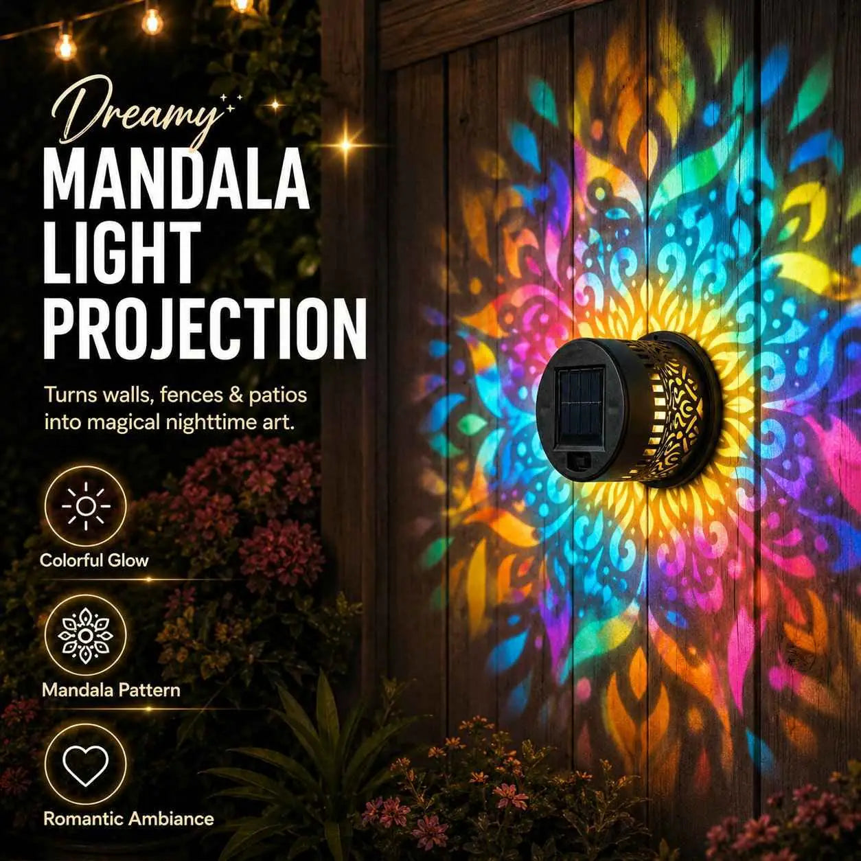 65K+ SOLD!✨Solar Mandala Wall Light | Outdoor Garden Fence Projector Lamp 🪐🌌-$AC